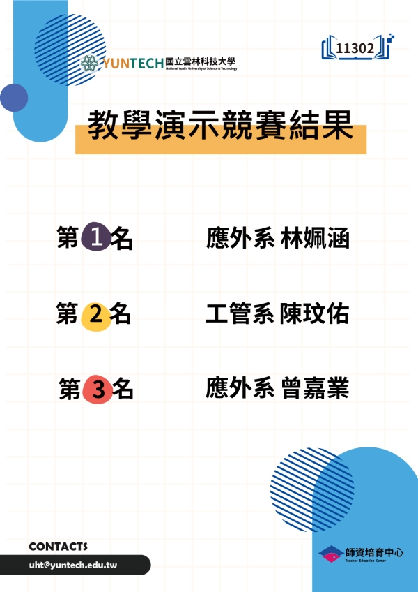 113學年度第2學期教學演示競賽結果名單